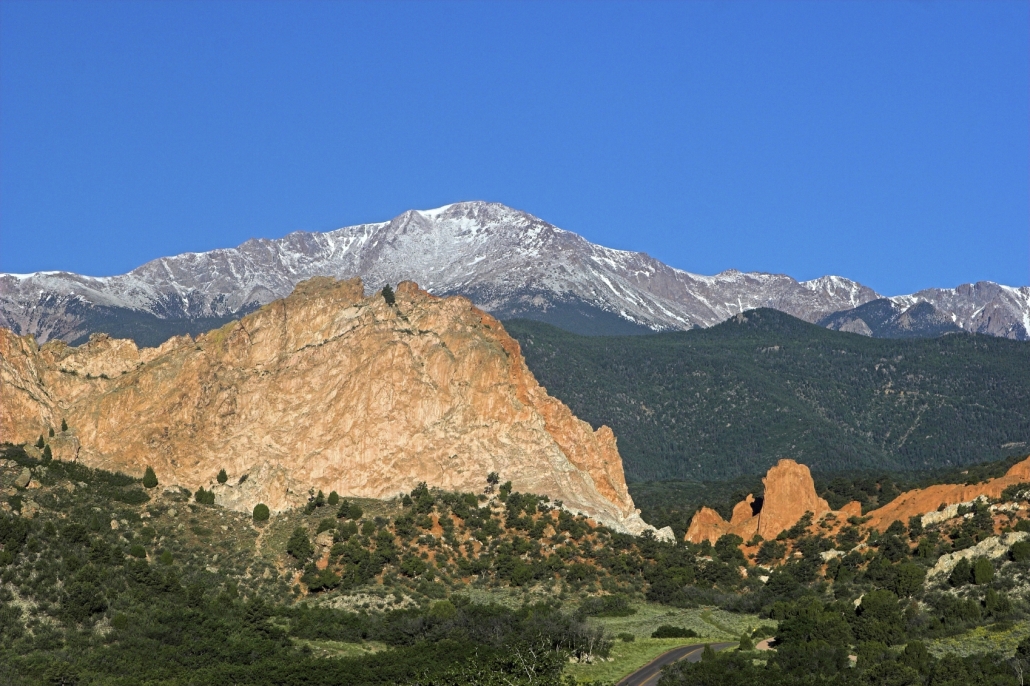 Pikes Peak with Garden of the Gods in foreground